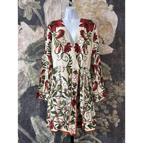 New Anthropologie Farm Rio Long-Sleeve Printed Wrap Mini Dress Size Large - Picture 6 of 8